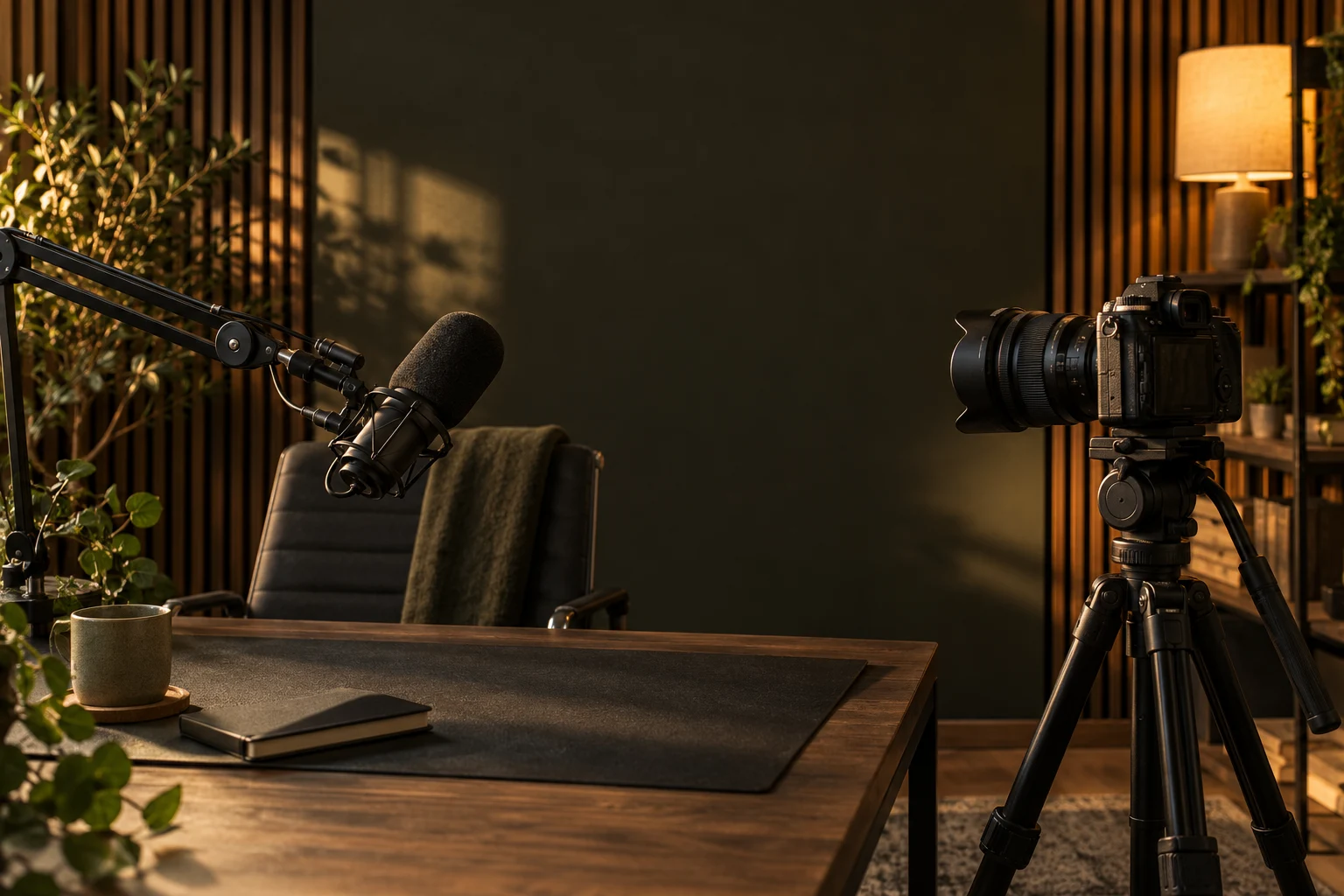 AI-generated studio concept with a camera and podcast microphone